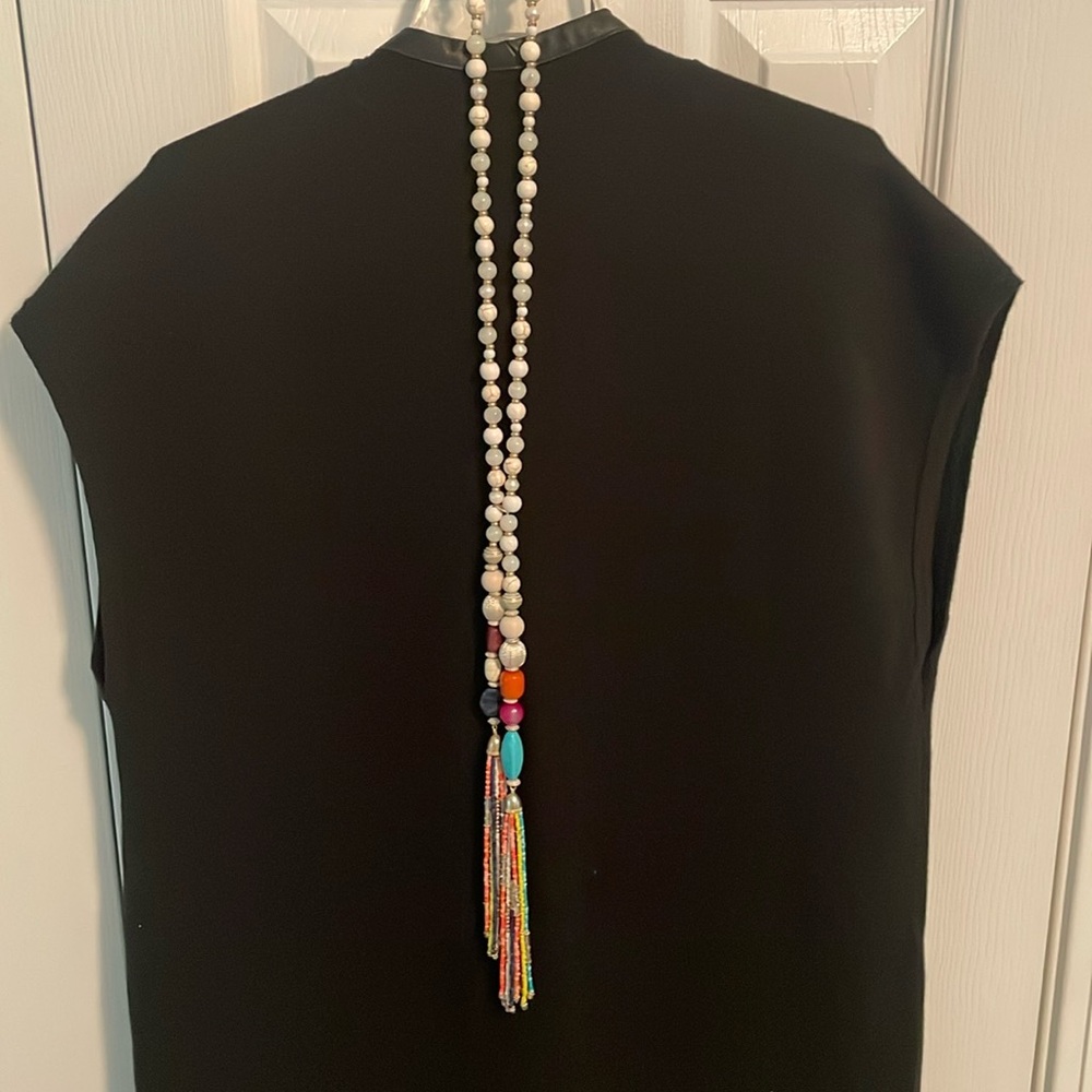 Chico’s Pearl Turquoise Orange Blue Multi colored Beaded Tassel Necklace
